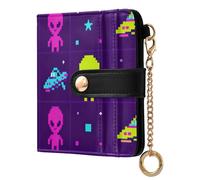 Caihoyu Pixel Aliens and Ufos - Cartera plegable de piel sintética minimalista única para mujeres, niños y niñas