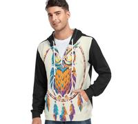 Caihoyu Sudadera con capucha y cremallera completa para hombre, bolsillo frontal, S Owl Dreamcatcher1, Owl Dreamcatcher1, Large