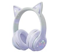 Caijin Auriculares Bluetooth Niños, Orejas de Gato LED, Bluetooth 5.3 Estéreo, Diadema Ajustable, Límite de Volumen 85dB, Plegables, Modos TF/Cable/Bluetooth, Compatibles con PC, Teléfono, iPad