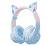 Caijin Auriculares Bluetooth Niños, Orejas de Gato LED, Bluetooth 5.3 Estéreo, Diadema Ajustable, Límite de Volumen 85dB, Plegables, Modos TF/Cable/Bluetooth, Compatibles con PC, Teléfono, iPad