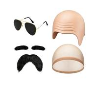 CAIKAILIOR Gorra calva, accesorio de disfraz de Pitbull de látex, gorra calva con gafas juego de bigote, fiesta de Halloween, cosplay, peluca calva y barba, para carnaval, adultos, hombres y mujeres