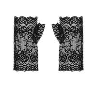 CAIKAILIOR Guantes sin dedos para mujer, guantes cortos de encaje, color negro y blanco, guantes de red negros, accesorios steampunk para mujer, accesorios de bruja de reina de corazones, bodas
