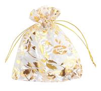 CAIKEZI QIANHAILIZZ - 100 bolsas de regalo de organza con diseño de corazón y flores de 3.5 x 4.7 pulgadas, bolsa de regalo para caramelos, con cordón, bolsas de recuerdo de boda X92 (flor de oro