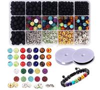 CAILI Cuentas de Lava 599 PCS Abalorios de Lava, Surtido de colores Cuentas de Chakra Cuentas de Espaciador con 2 rollos elásticos Stretch Strings para adultos Aceite esencial Pulsera Collar