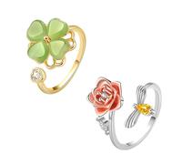 Caimeytie Juego de joyas para mujer (2 unidades), anillo de trébol para mujer, anillos de rosas para mujer, anillos de abejas, anillo giratorio, anillo para reducir el estrés, con caja de regalo, un