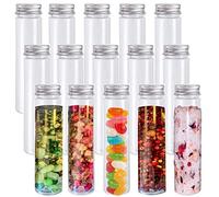 CAIONPLE 15 tubos de ensayo planos de plástico transparentes de 110 ml, tubos de ensayo de plástico con tapón de rosca para dulces, judías, decoración de fiestas