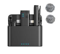 Caiord Paquete de 2 micrófonos Lavalier inalámbricos profesionales para Android, iPhone iPad con adaptador incluido J40