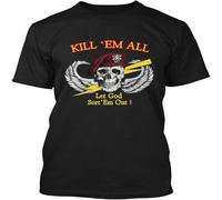 CAIQI NWT Vintage Kill Em All Let God Sort Em out 1985 Retro Art Graphic T Shirt Black XXL