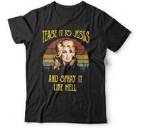 CAIQI Tease It to Jesus Tshirt Unisex & Kids Dolly Country Western Funny Music Black M