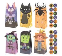 CAIRIAC Bolsas de regalo de Halloween a granel, bolsas de golosinas de Halloween para dulces, 24 piezas de broma de Halloween, bolsa de regalo de papel de Halloween con calcomanías de Halloween