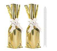 CAIRIAC Bolsas de regalo metálicas de Mylar dorado para botellas, bolsas de regalo de vino para botellas de vino, paquete de 10 bolsas de regalo doradas brillantes con lazos para Navidad, fiesta de