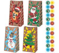 CAIRIAC Mini bolsas de regalo de Navidad, pequeñas bolsas de regalo a granel, golosinas de truco o trato con calcomanías de Navidad, regalo de papel para suministros de fiesta, 24 unidades