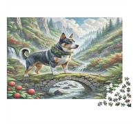 Cairn Terrier Rompecabezas de Papel Resistente de Husky en Puente de Piedra con Manzanas, Regalo de cumpleaños para aliviar el estrés 52x38cm/1000 Piezas