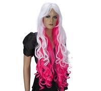 CAISHA Peluca De Pelo Extra Largo De 80cm Peluca De Fiesta De Cosplay Voluminosa Wig Blanco Rosa CP9