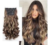 CAISHA XXL 60cm 4 piezas Juego de cabeza completa Clip en extensiones de cabello Postizo resistente al calor mezcla rubia marrón #33H27 CES310-1