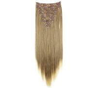 CAISHA XXL 60cm Extensiones Rectas Con Clip Postizo Sintético Resistente Al calor Pelo Largo 8 Uds Marrón Rubia CES16