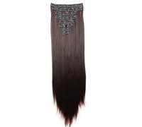 CAISHA XXL 60cm Extensiones Rectas Con Clip Postizo Sintético Resistente Al calor Pelo Largo 8 Uds Mezcla Marrón Oscuro CES23