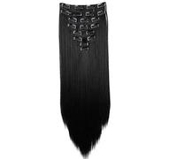 CAISHA XXL 60cm Extensiones Rectas Con Clip Postizo Sintético Resistente Al calor Pelo Largo 8 Uds Negro CES1