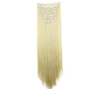 CAISHA XXL 60cm Extensiones Rectas Con Clip Postizo Sintético Resistente Al calor Pelo Largo 8 Uds Platino Rubia CES27