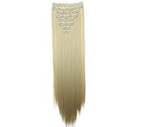 CAISHA XXL 60cm Extensiones Rectas Con Clip Postizo Sintético Resistente Al calor Pelo Largo 8 Uds Platino Rubia CES5