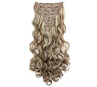 CAISHA XXL Juego De 8 Extensiones De Clip Extender El Cabello Sintético Ondulado Pelo Largo Mezcla De Rubio Castaño CES15-1