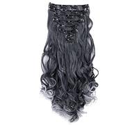 CAISHA XXL Juego De 8 Extensiones De Clip Extender El Cabello Sintético Ondulado Pelo Largo Mezcla Gris CES17-1