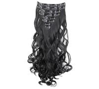 CAISHA XXL Juego De 8 Extensiones De Clip Extender El Cabello Sintético Ondulado Pelo Largo Negro CES1-1