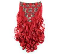 CAISHA XXL Juego De 8 Extensiones De Clip Extender El Cabello Sintético Ondulado Pelo Largo Rojo Intenso CES9-1