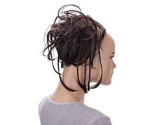 CAISHA XXL Postizo Cinta Para El Pelo Ligeramente Ondulado Moño Anillo De Goma Con Pelo Marrón Chocolate G2D