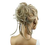 CAISHA XXL Postizo Cinta Para El Pelo Ligeramente Ondulado Moño Anillo De Goma Con Pelo Mezcla De Rubio Oscuro G25D