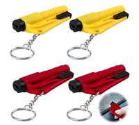 CAISYE 4 Unidades Rompe Cristales y Cinturones - Llavero de Emergencia 3 en 1 - Rompe Cristales, Cortador de Cinturones de Seguridad, Silbato de Supervivencia - Herramienta de Rescate para Coche