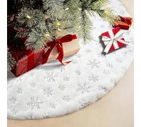 CaiTang 120cm Falda de Arbol de Navidad, Base de arbol de Navidad Blanco con Copos de Nieve de Lentejuelas Plata, Falda para Arbol para Decoración Navideña