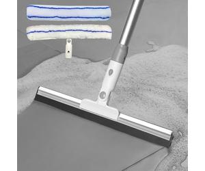 CaiTang Escobilla de Goma de 35cm para Suelo con Mango 130cm, Limpiacristales con Mango, Escoba de Caucho con Limpiaparabrisas de Microfibra, Escoba de Caucho de Alta Resistencia para Suelo