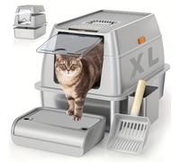 Caixa de Arena para Gatos de Acero Inoxidable Tamaño XL con - Recinto Cerrado y Altos Desmontable para Gatos Grandes, Diseño y No , Pala para