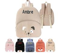 Caixiabeauty Mochila Infantil for Niños y Niñas,Mochila Personalizada for Bebé,Nombre Bordado Personalizado,Bolso Ligero de Pana for Guardería,Guardería y Jardín de Infancia(Khaki Dog)