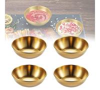 CaiYuanGJ 4 Piezas Cuenco Especias, Cuenco Inoxidable, Piezas Mini Tazones para Dip, Cuencos Pequeños, Cuencos Redondos Para Salsa, para Salsa de Soja, Aperitivos, Especias, Frutas (Dorado)