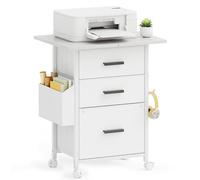 CAIYUN Archivador con Ruedas con 3 cajones y Ruedas para Documentos A4, tamaño Carta, Soporte para Impresora con un Ancho de 56 cm, diseño Industrial, Color Blanco