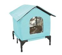 CAIYZH Casita Gatos Callejeros, Cueva Lavable E Impermeable con Puerta Transparente, Refugio For Animales For Acampar, Jardín Y Verano(Blue,Large)