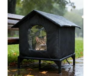 CAIYZH Refugio Grande Y Aislado For Gatos, Lavable con Puerta Transparente, Impermeable Y Resistente A La Intemperie, Ideal For Acampar, El Jardín O El Verano(Large)