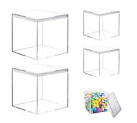 Caja acrílica con tapa, 4 unidades, transparente, para presentaciones, cubos de regalo, juego transparente, caja cuadrada, para joyas, figuras de caramelos (10/8 cm)