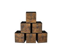 SONGMICS Caja Almacenaje, Juego de 6 Cajas de Almacenamiento con Asa, Caja Organizadora de Tela Oxford y Tela no Tejida, 33 x 33 x 33 cm, Ajustable, Plegable, Marrón Rústico y Negro RFB133B01