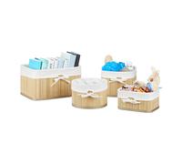 Relaxdays Cestas de Almacenaje de Bambú, Set de 4, Caja para Estantería y Armario, Cestitas Baño, 4 Tamaños, Natural