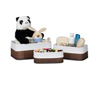 Relaxdays Cajas de almacenaje, Set de tres, Funda textil, Rectangular, Accesorio, Baúles, Bambú, Marrón