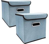 Caja Almacenaje,Cajas Almacenaje Decorativas Contenedores de almacenamiento plegables con tapa, cestas de almacenamiento de tela de lino de 25x25cm, caja de almacenamiento decorativa lavable, 2 uds.(B