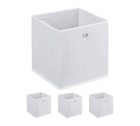 Relaxdays Caja Cajas Almacenaje Plegables Set 4, 30 x 30 x 30 cm, Pongotodos de Tela con Asas Redondas, para Estantes, Blanco, Tejida