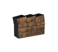 SONGMICS Caja Almacenaje, Juego de 6 Cajas de Almacenamiento con Asa, Caja Organizadora de Tela Oxford y Tela no Tejida, 26 x 26 x 28 cm, Ajustable, Plegable, Marrón Rústico y Negro RFB126B01