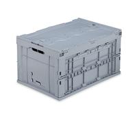 Relaxdays 4 Cajas de Almacenaje con Tapa Plegables, 60 L de Capacidad, Plástico, 32,5 x 58,5 x 39,5 cm, Gris