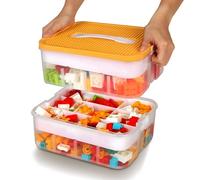 Caja Almacenaje para Lego Piezas Organizador 2 Capas Apilables con Tapa Guardar Juguetes Infantil Plastico Compartimentos Cajitas Transparente Organizadoras Bloques Construccion Caixas Arrumação