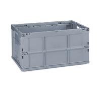 Relaxdays, 31.5 x 58.5 x 40 cm Caja de Almacenaje Plegable 60 L, Plástico, Gris, 31,5 x 58,5 x 40 cm