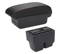 Caja almacenamiento consola central Reposabrazos Para Fiesta MK7 2009 2010 2011 2012 2013 2014 2015 2016 2017(B1 Negro rojo 3USB)